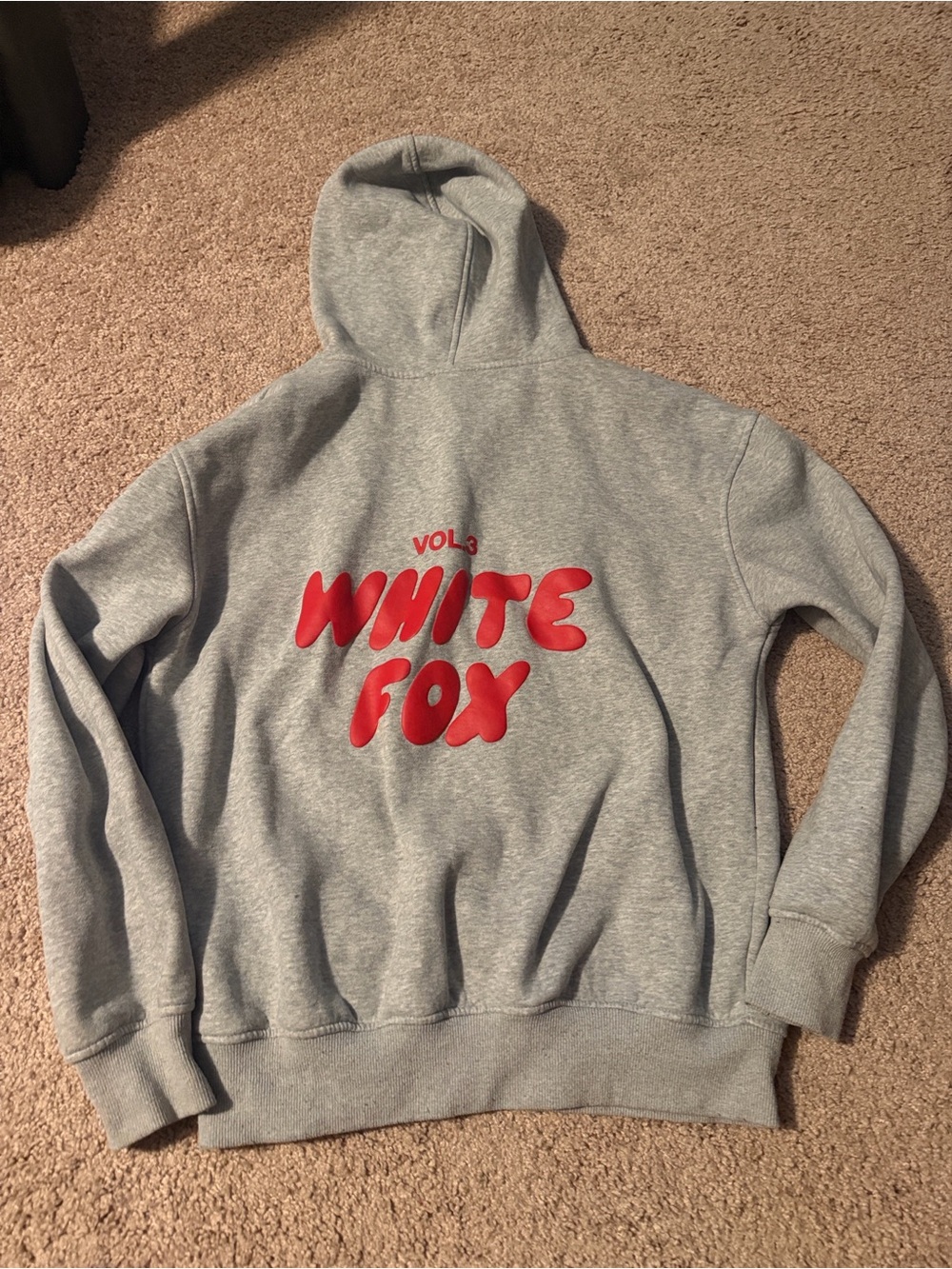 White Fox Boutique Gray Hoodie with Red Logo